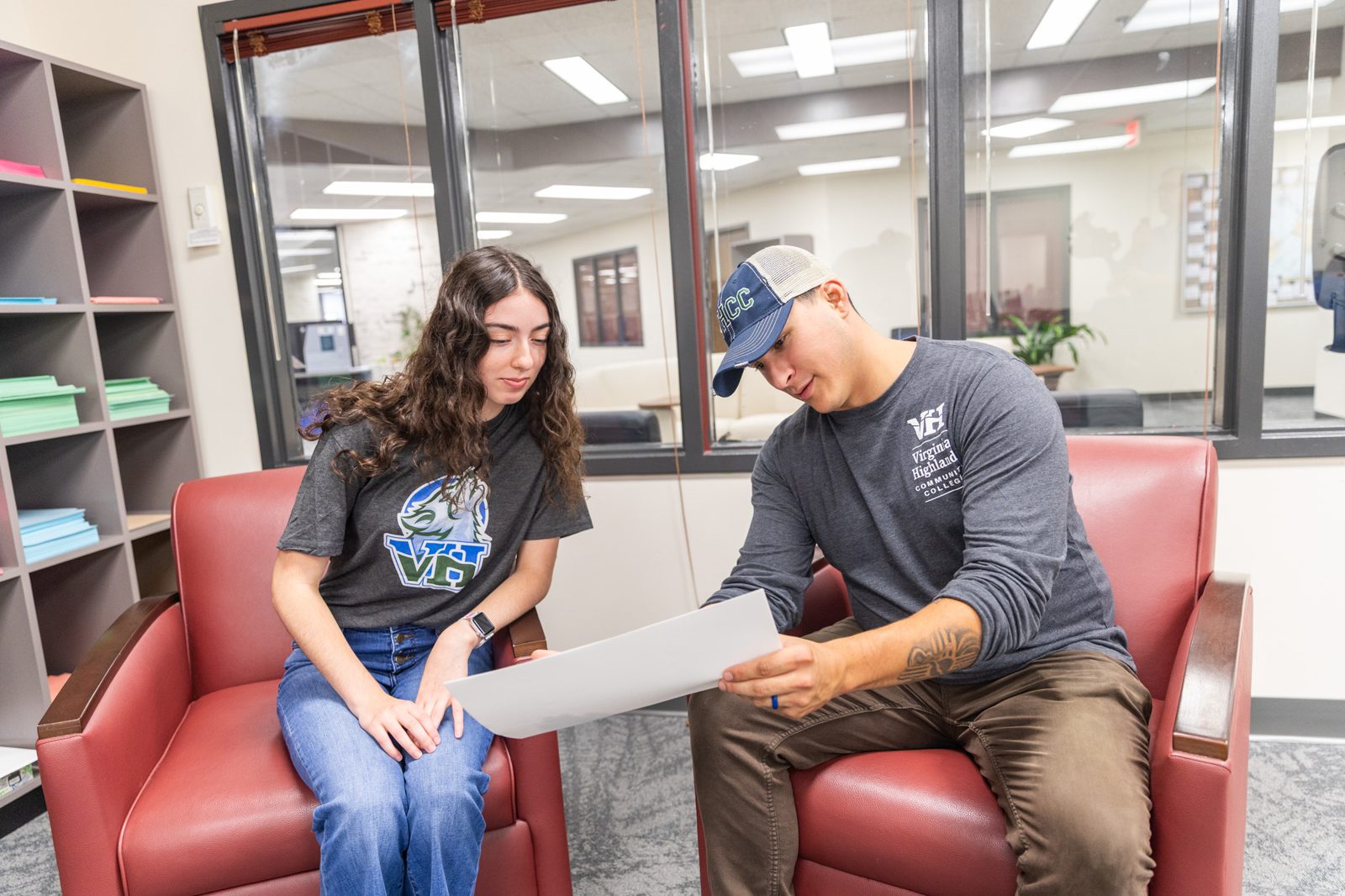 Virginia Highlands Community College students reviewing materials together